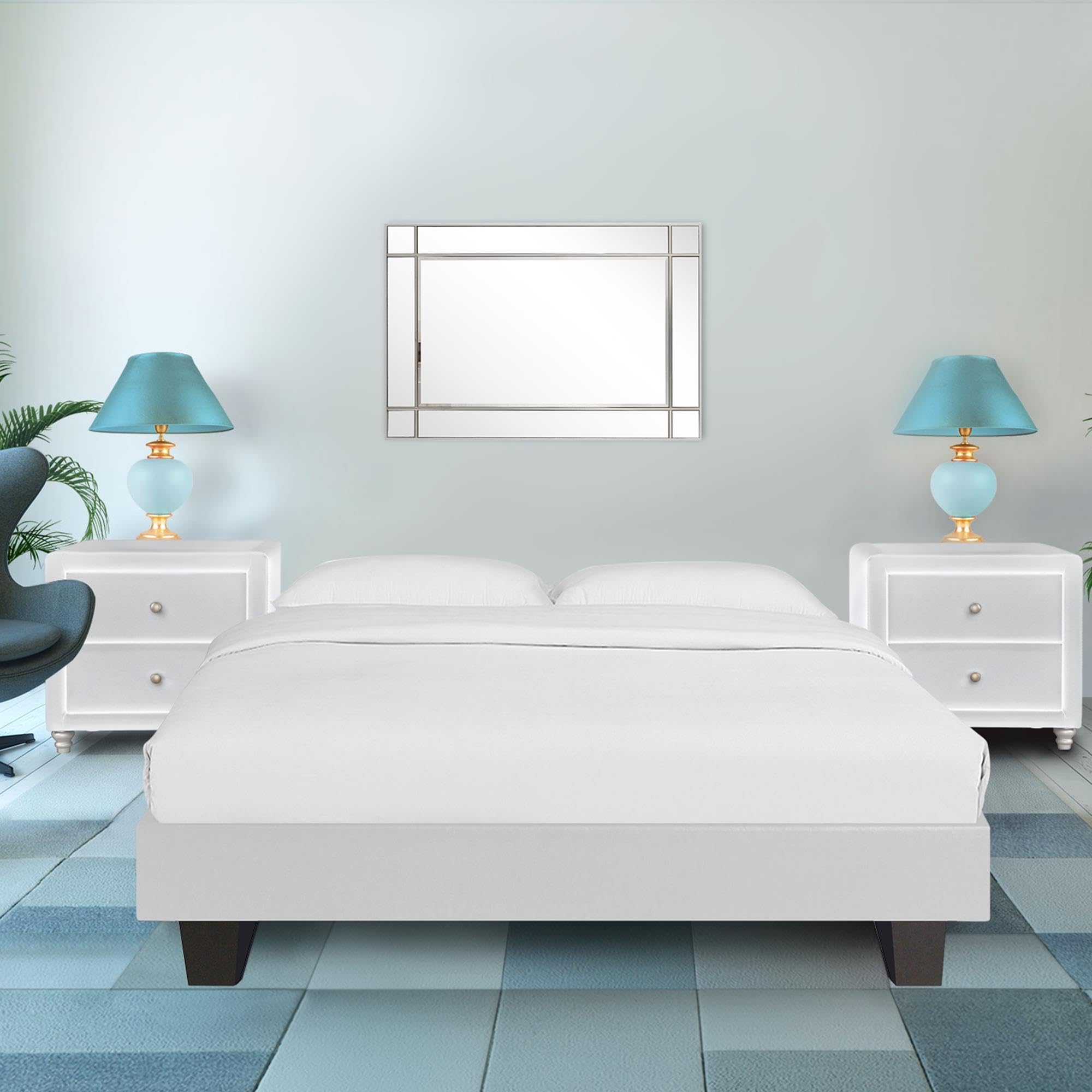 Camden Isle Acton Queen Size Platform Bed with 2 Nightstands - White Wooden Bed Frame for Modern Bedroom | Perfect for Small Spaces & Guest Rooms