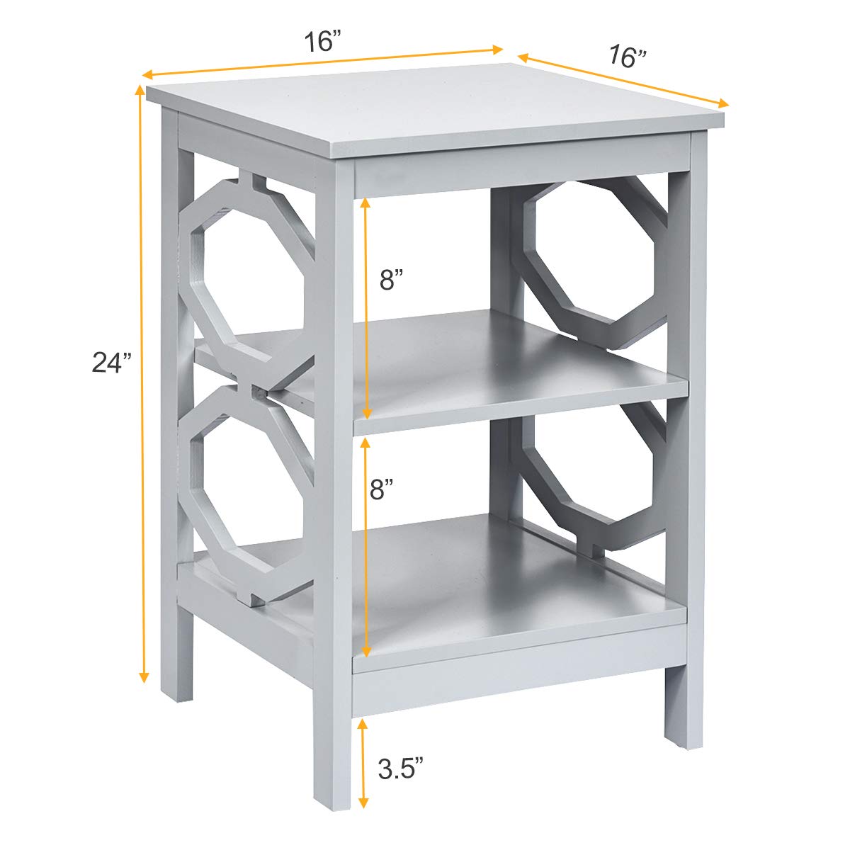 KOTEK 3-Tier Nightstand Set of 2, Wooden Side Table with Storage Shelves for Bedroom & Living Room - Sturdy Accent Table, End Table or Bedside Table - Easy Assembly (Grey) | Perfect for Small Spaces, Apartment Decor & Nightstand Organization