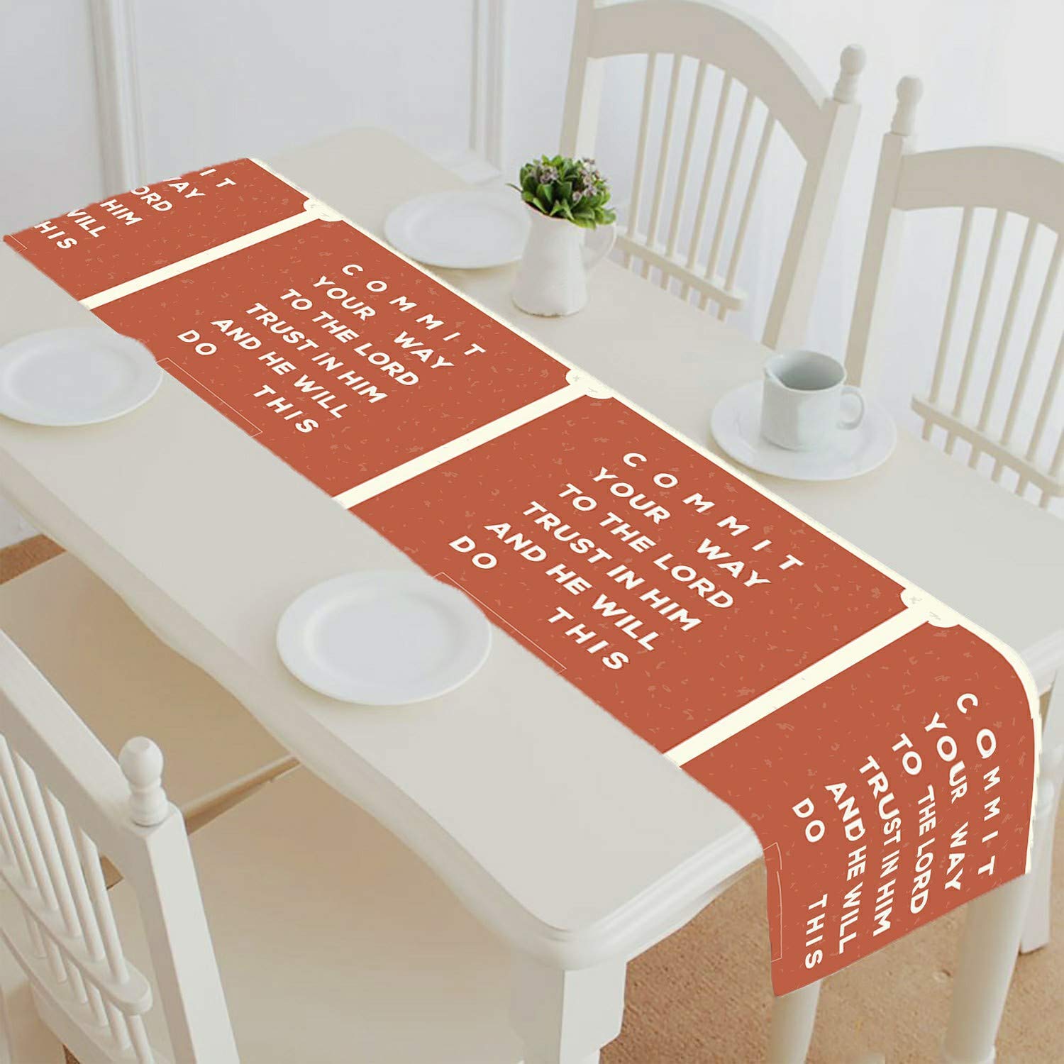 ECZJNT Bible Verse Table Runner - Inspirational Christian Typography Design, 16x72 Inch Table Cloth for Dining, Tea Party & Home Decor (Commit Your Way to The Lord)