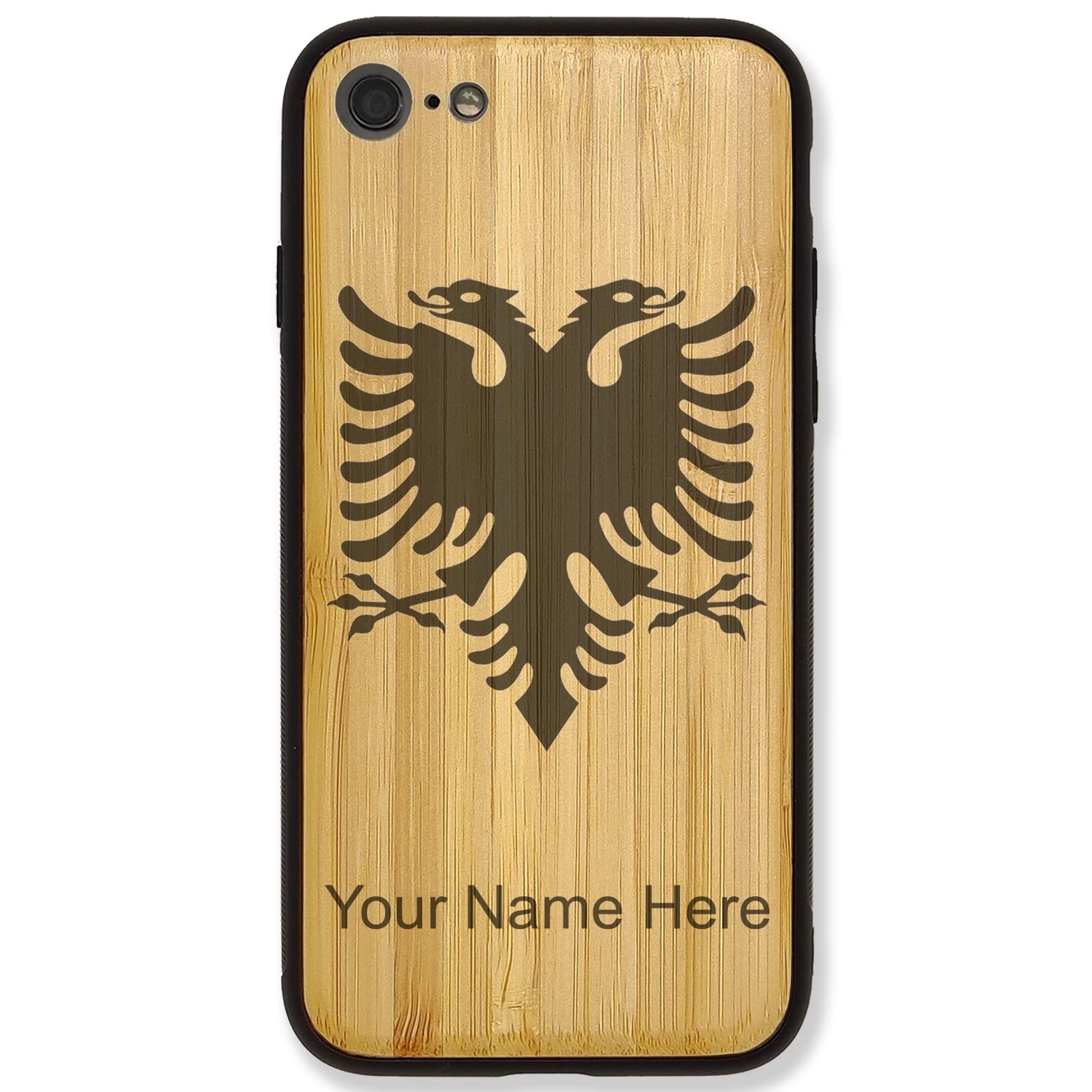 Albanian Flag Engraved Bamboo Phone Case for iPhone 7 Plus & 8 Plus - Durable Protective Cover with Custom Design, Perfect for Travelers & Patriotic Gift Giving