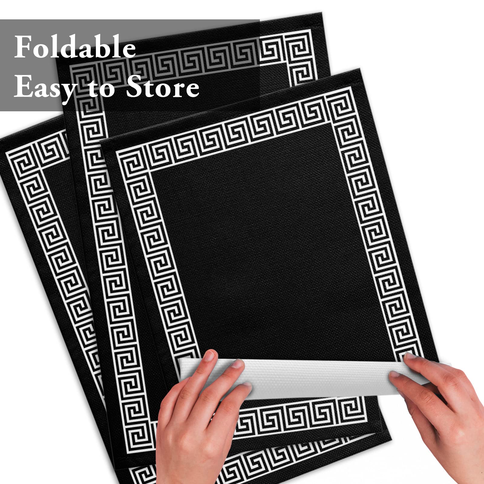 Geometric Greek Key Design Placemats Set of 4 - Black Washable Table Mats for Dining Room, Kitchen, and Dinner Table Decorations - Perfect for Everyday Use and Special Occasions