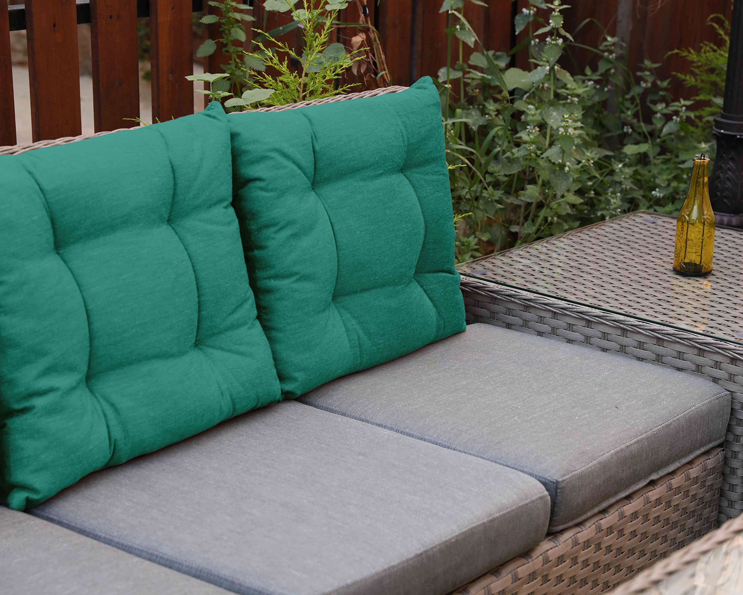 Water Resistant Tufted Square Patio Cushion Set of 2 - 19 Inch Indoor/Outdoor Furniture Seat Cushions in Teal Green - Perfect for Poolside Lounging, Deck Chairs & Outdoor Dining Sets
