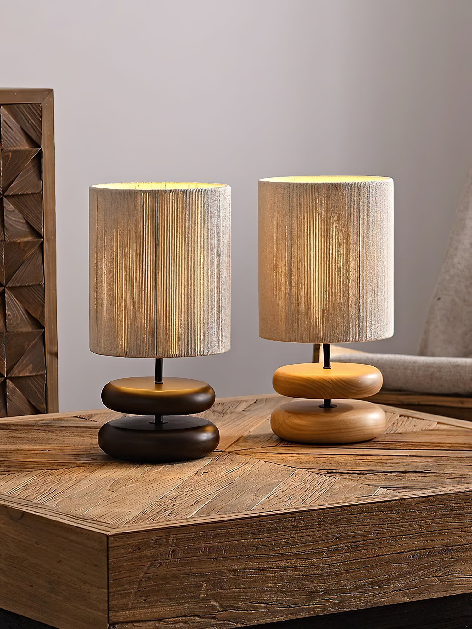 Modern Nora Wood Table Lamp - Handcrafted Solid Wood Nightstand Lamp with Fabric Shade for Bedroom, Living Room, Office - Warm Ambient Lighting for Home Decor