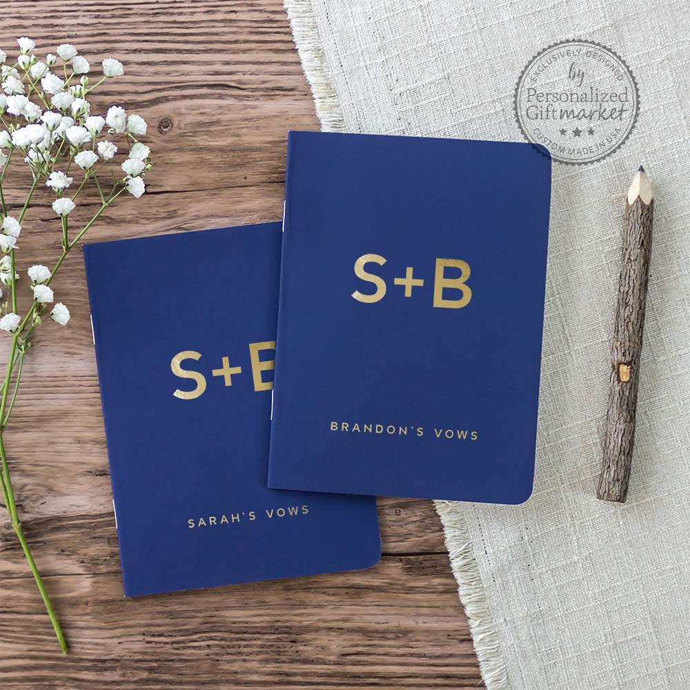 Personalized Wedding Vow Books for Bride and Groom - Navy Blue with Gold Foil - Set of 2 Keepsake Journals - Perfect for Wedding Ceremonies, Vow Renewals, and Anniversary Gifts
