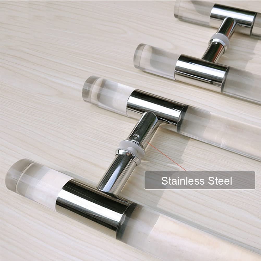 Modern Clear Acrylic Entry Door Handle - Crystal Dummy Bar Sliding Barn Door Pull - Internal/External Double Sided H-Shape Swing Door Knob with Hardware Kit (Silver, 100cm/39inch) - Perfect for Farmhouse, Office, and Interior/Exterior Doors