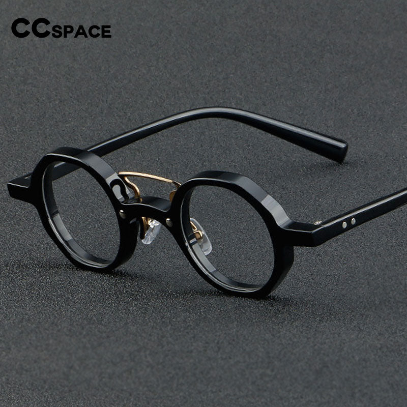 CCspace Unisex Full Rim Round Double Bridge Acetate Eyeglasses 55726 - Stylish & Durable Frame for Men & Women - Perfect for Reading, Work & Fashion Accessories