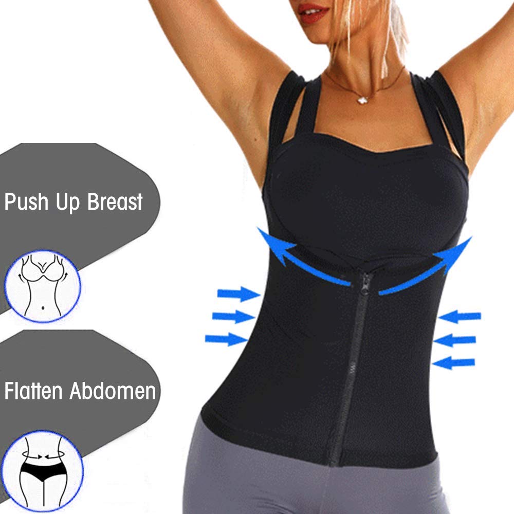 Women's Waist Trainer & Sauna Suit with Zipper - Sweat Vest & Body Shaper Tank Top for Weight Loss, Workout & Postpartum Recovery