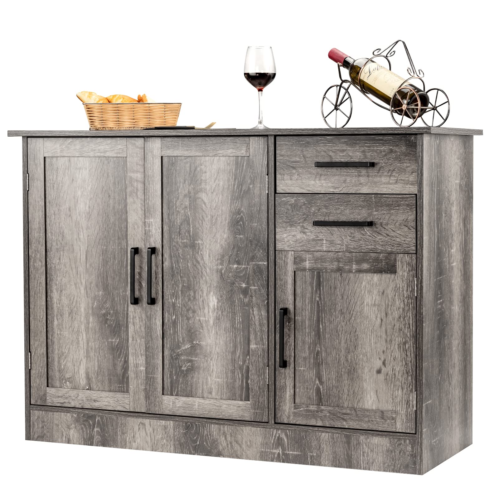 Giantex Buffet Server Sideboard Storage Cabinet Console Table - 2-Door Cabinet & 2 Drawers Kitchen Organizer - Gray Dining Room Furniture for Utensils Storage & Entryway Cupboard - Perfect for Home Entertaining & Kitchen Organization