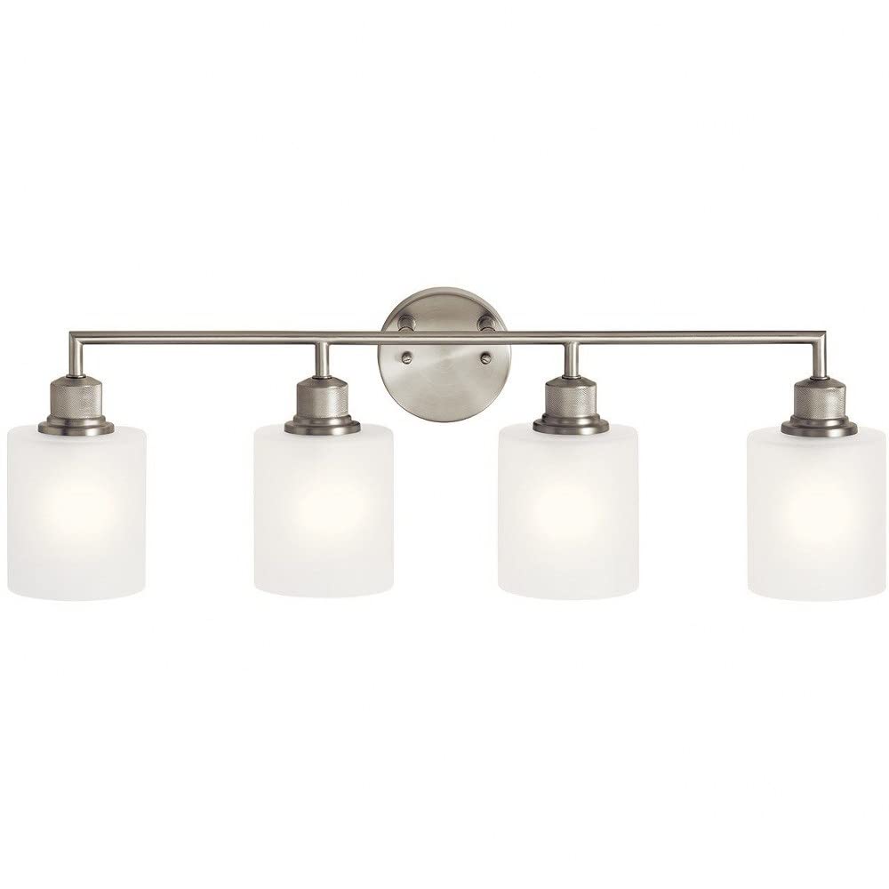 4-Light Bathroom Vanity Light Fixture - Brushed Nickel Finish, 30 Inch, Satin Etched Glass, Damp Location Approved - Perfect for Modern Bathrooms, Powder Rooms & Spa-Like Retreats