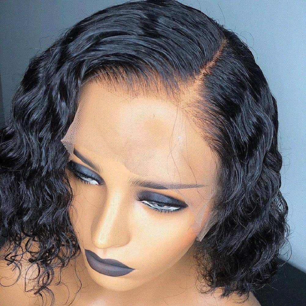 13x4 Lace Front Wig Human Hair - Brazilian 9A Curly Short Bob Wig with Pre-Plucked Fake Scalp & Glueless Design | 10