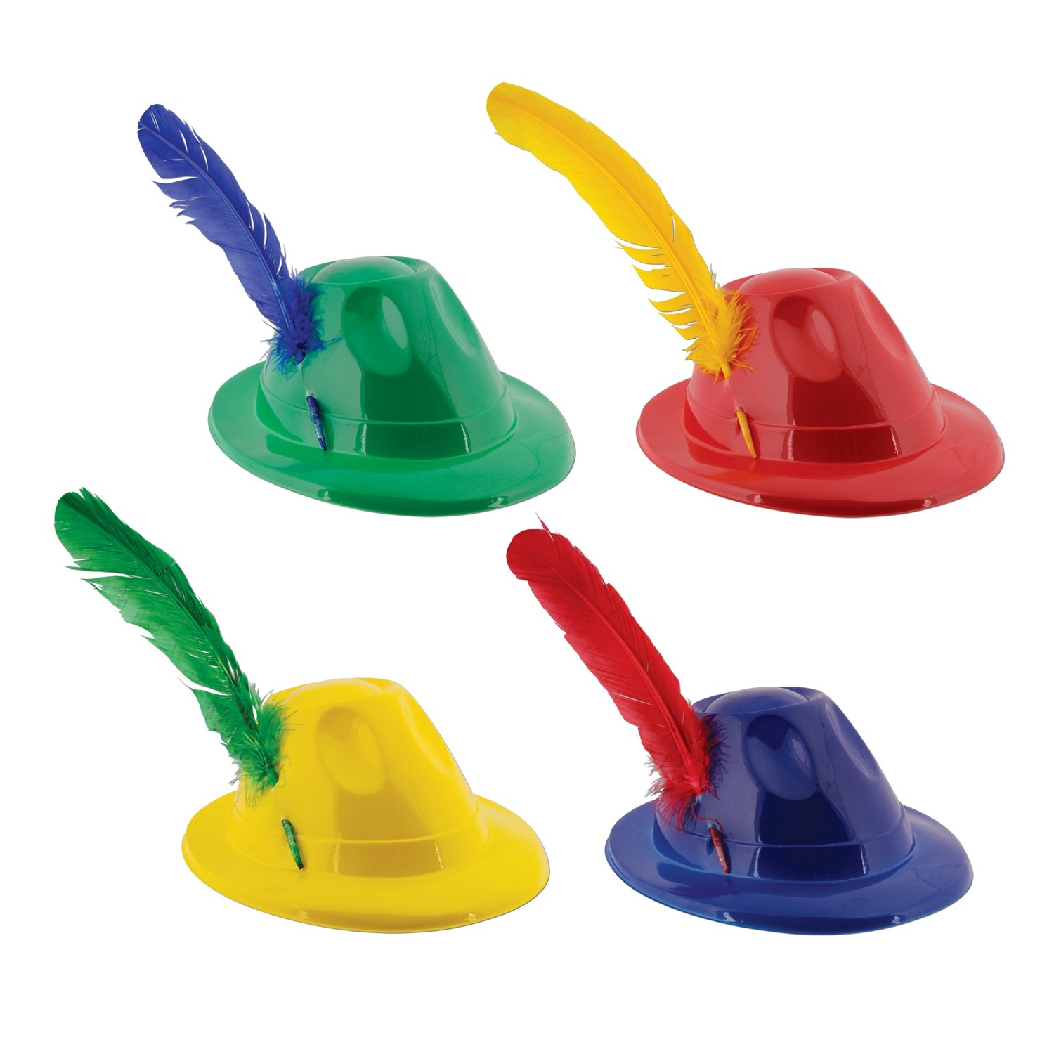 Beistle 48-Pack German Oktoberfest Party Hats - Colorful Plastic Alpine Hats with Feathers (Red, Blue, Yellow, Green) - Bavarian Festival Accessories for Oktoberfest Celebrations, Costume Parties & Themed Events