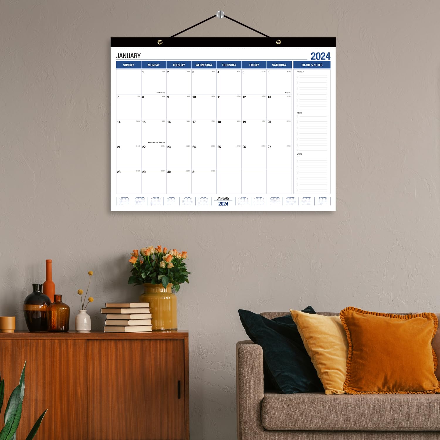 2024-2025 Large Wall & Desk Calendar - 21.96 x 16.96 Inches - July 2024 to December 2025 Monthly Planner - White & Blue Design - Perfect for Home, Office & School Organization & Planning