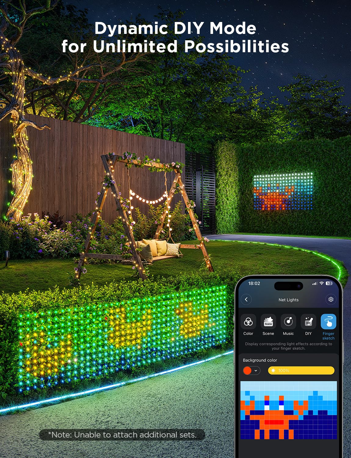 Govee Outdoor RGBIC Smart Net Lights - 2.8 × 9.4ft 480 LEDs with DIY Functions, 64 Lighting Modes, IP65 Waterproof for Bush, Patio, Garden Decor - Alexa & Google Assistant Compatible (Green Wire) - Perfect for Christmas, Halloween, Parties & Outdoor Events
