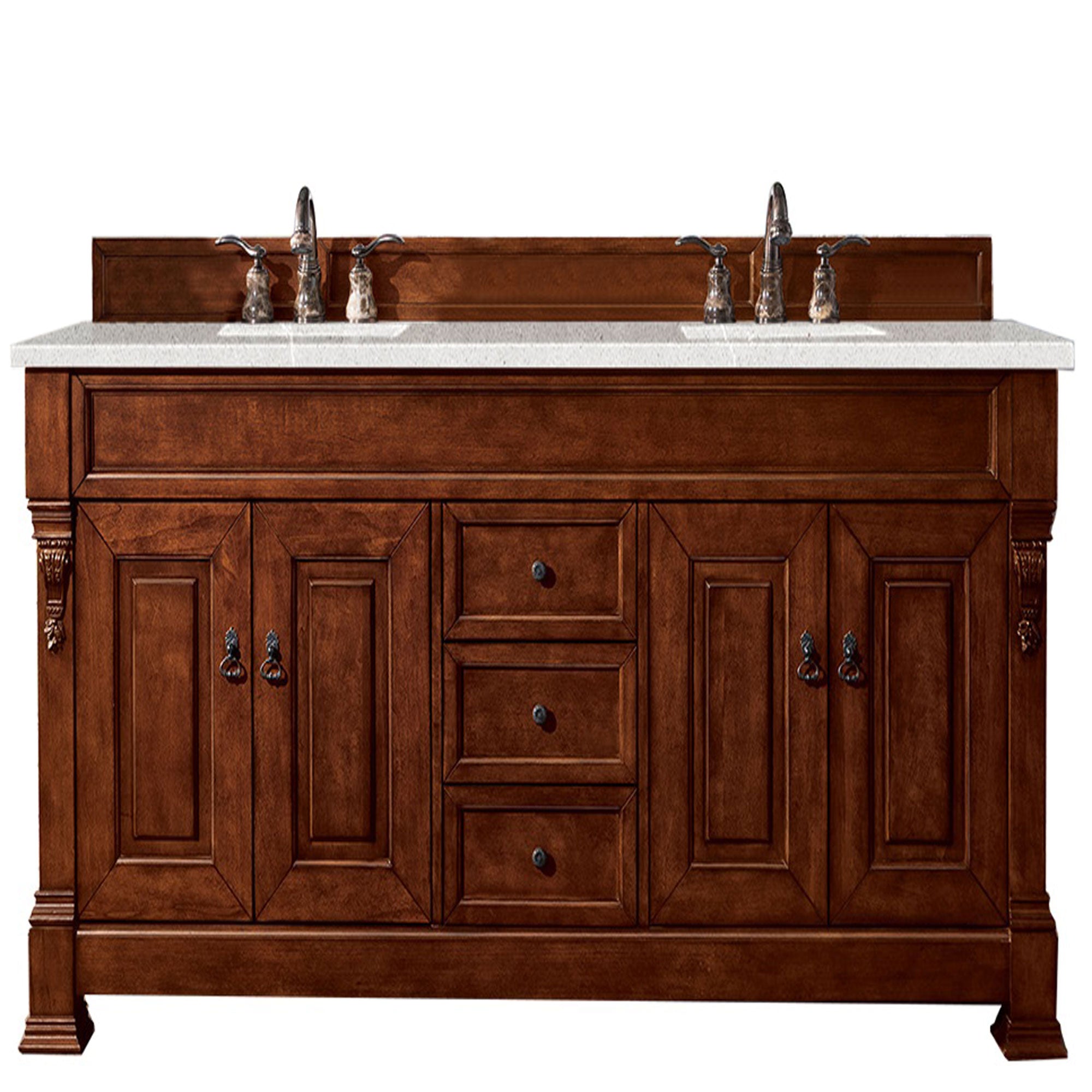 Brookfield 72-Inch Double Vanity with Warm Cherry Finish & 3CM Eternal Serena Quartz Countertop - Perfect for Master Bathroom & Luxury Home Renovation