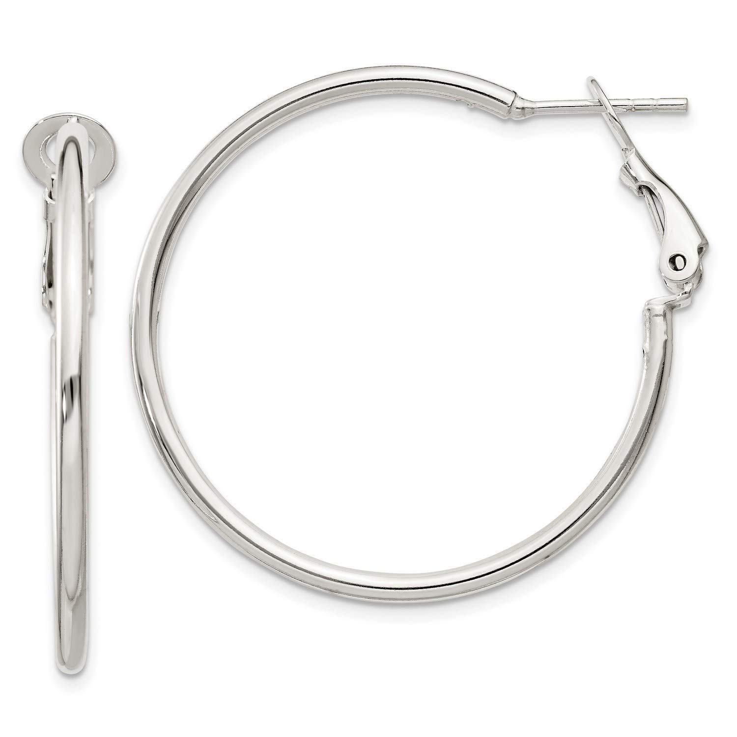 Sterling Silver 2mm Omega Back Hoop Earrings 29.5x2mm - Dainty Minimalist Jewelry for Women, Perfect for Everyday Wear & Special Occasions