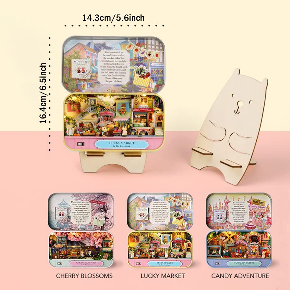 DIY Miniature Landscape Box Theater - Sakura Dreamland, Lucky Fair & Candy Adventure Miniature Dollhouse Kits | 3 Creative Small Iron Box Scene Sets for Home Decor, Gift Giving & Collectors | Perfect for Dollhouse Enthusiasts, Model Train Scenes & Tabletop Displays