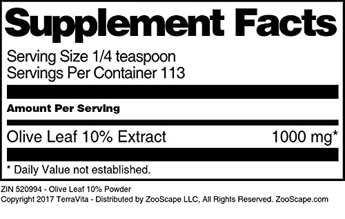 Organic Olive Leaf 10% Powder (4 oz) - Premium Immune Support Supplement for Tea, Smoothies & Wellness - ZIN: 520994