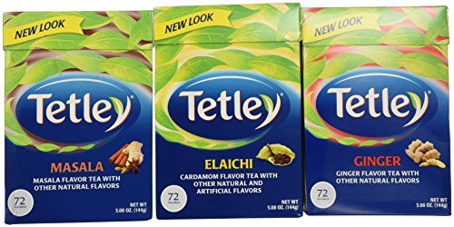 Tetley Tea Variety Pack - 3 Flavors (Elaichi, Ginger & Masala Chai) | 72 Tea Bags per Box | Perfect for Morning Boost, Afternoon Relaxation & Evening Comfort