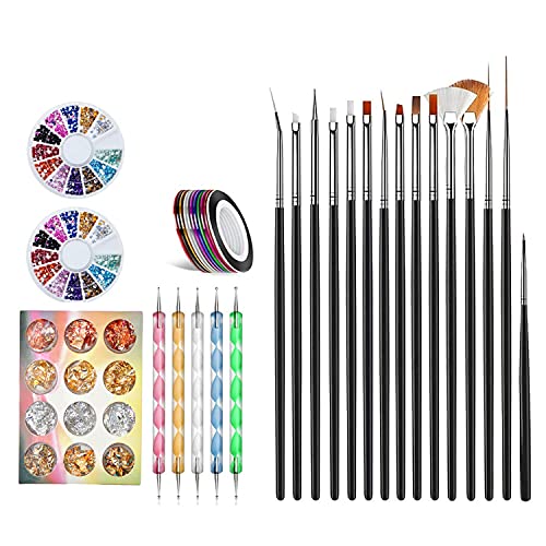 15Pcs Professional Nail Art Dotting Tool Set with Nail Painting Brushes, Nail Pen, Foil & Manicure Tape - Perfect for DIY Nail Designs, Salon Use & Home Manicures