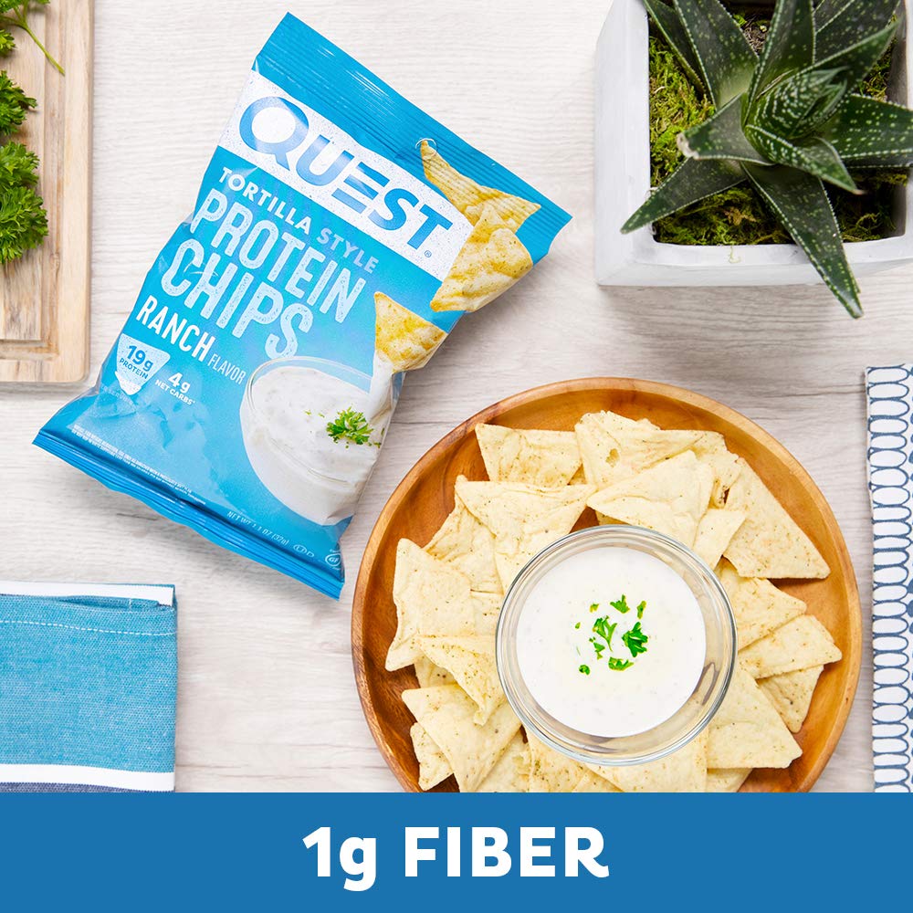 Quest Nutrition Tortilla Style Protein Chips - Ranch Flavor, Baked Snacks with 19g Protein & 4g Net Carbs | Low Carb, Gluten Free, Keto Friendly | 1.1oz Bags (Pack of 12) | Perfect for On-the-Go Snacking, Post-Workout Recovery & Healthy Lifestyle