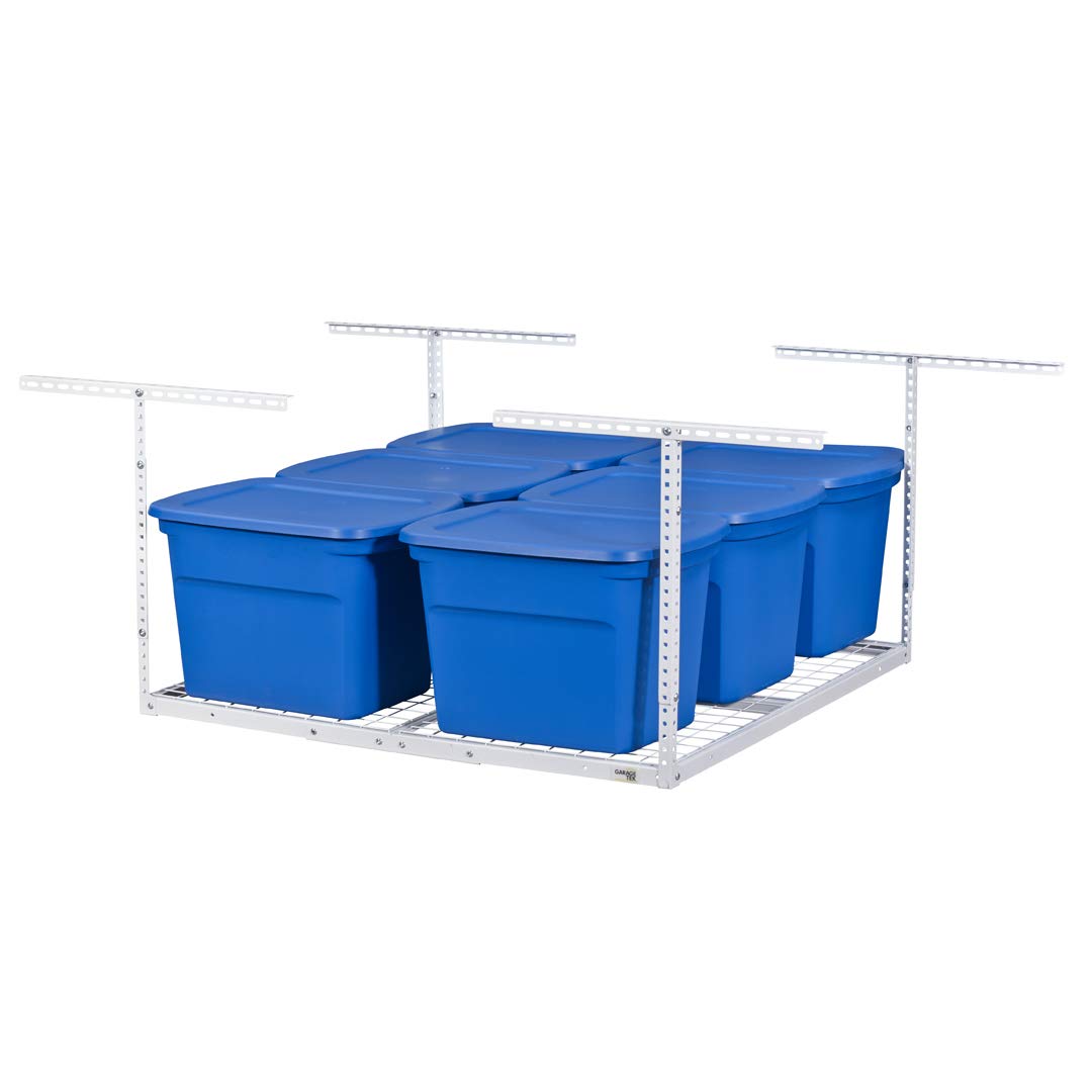 GarageTek 4x4 Adjustable Overhead Storage Rack - Heavy Duty Ceiling Mounted Garage Organizer (54 cu ft Capacity) - Perfect for Storing Seasonal Items, Sports Gear & Household Supplies
