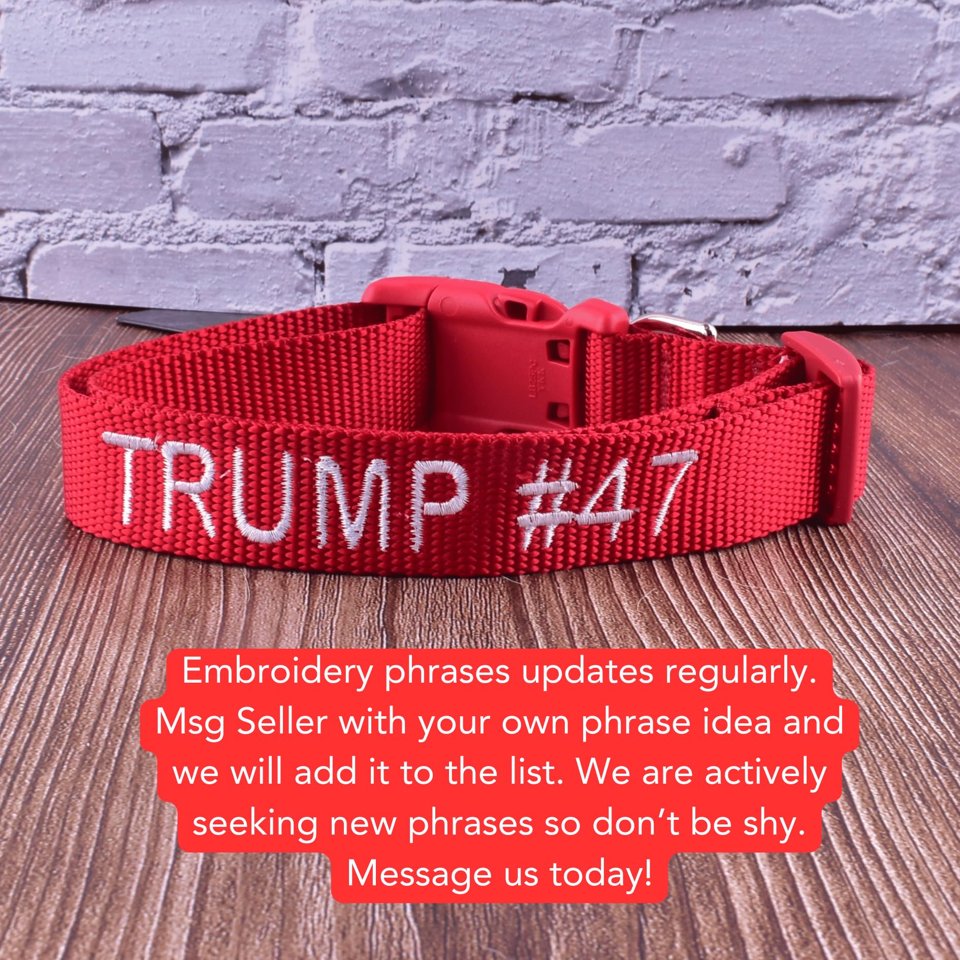 Trump 2024 Dog Collar and Leash Set - Handmade Adjustable Pet Accessories with 30 Custom Embroidery Options (S/M/L/XL) - Perfect for Christmas Gifts & Political Pet Lovers - Ideal for Walks, Campaign Events & Patriotic Pet Photos (Small 3/4