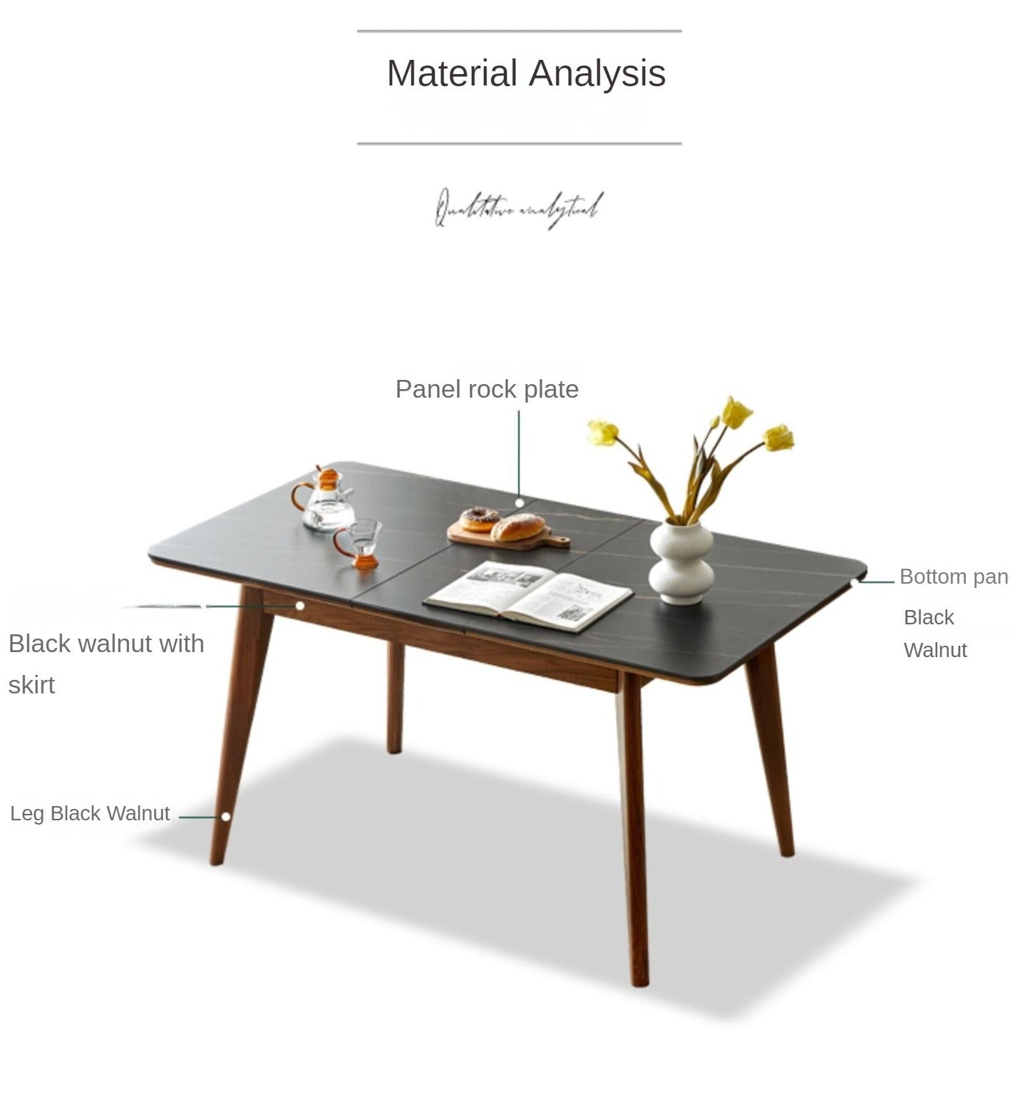Premium Black Walnut & Ash Solid Wood Extendable Dining Table - Expandable Rock Slab Design for Modern Farmhouse, Rustic Kitchen & Open Concept Dining Rooms
