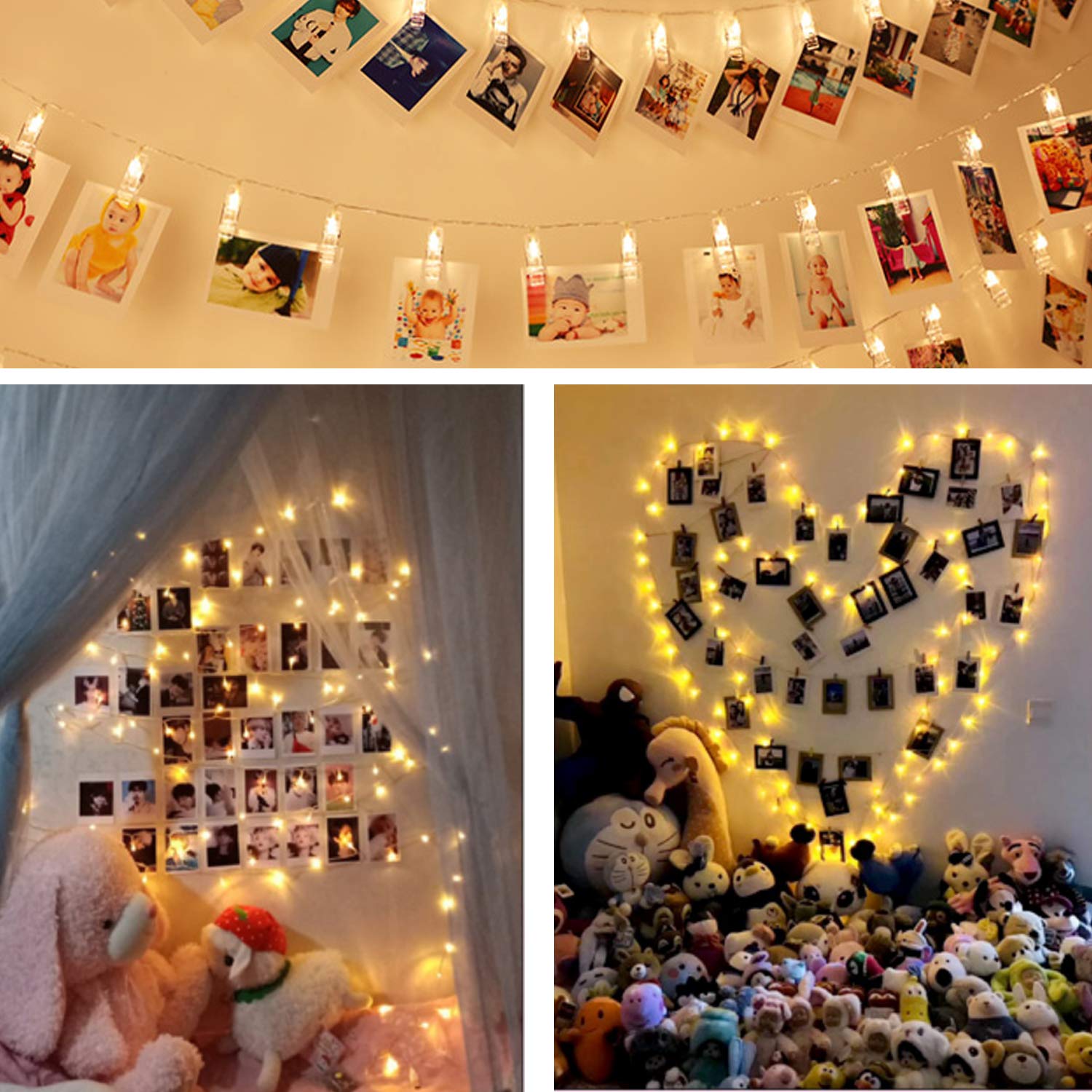 50 LED Fairy String Lights with 50 Clear Photo Clips - 17Ft Decorative Lights for Hanging Pictures, Wall Decor | Perfect for Christmas, Birthday Party, Wedding, Dorm & Bedroom Decorations