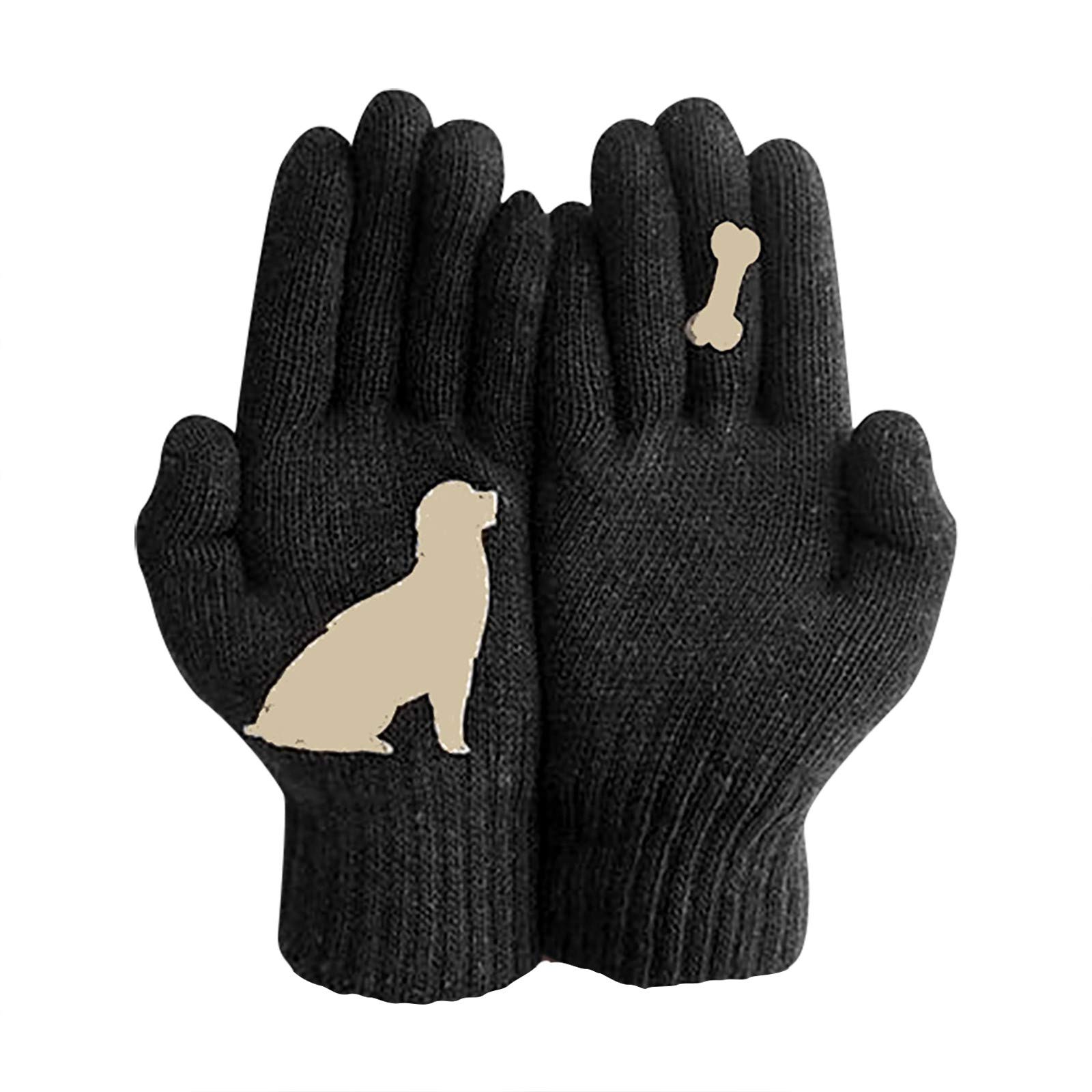 Warm Wool Gloves for Women - Dog Bone Print Winter Gloves - Cozy Thermal Knit Gloves for Outdoor Activities - Perfect Christmas Gifts & Housewarming Presents for Her - Ideal for Walking Dogs, Skiing, and Cold Weather Commutes