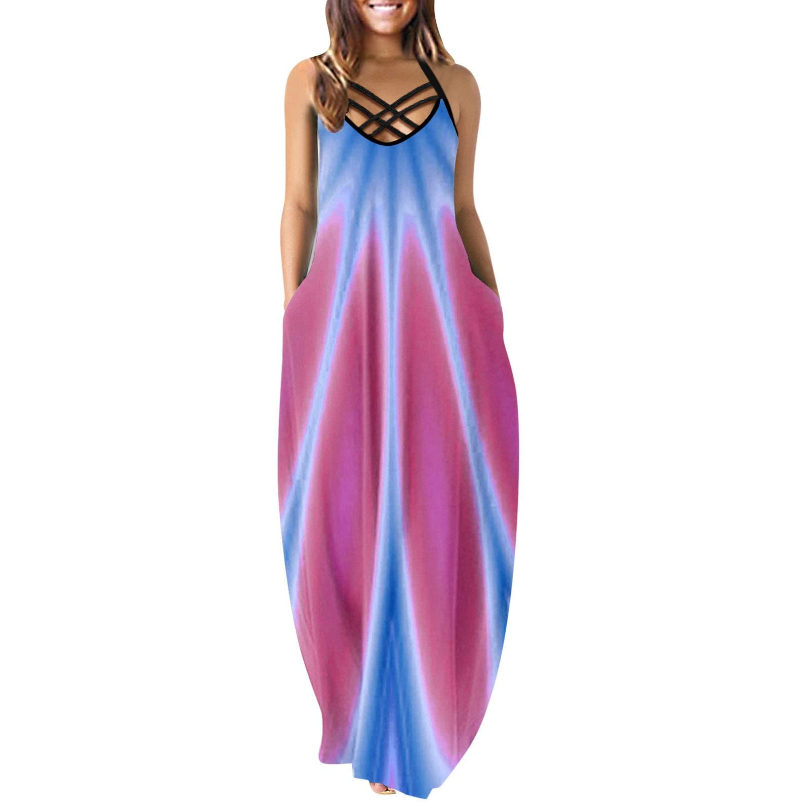 Women's Casual Summer Maxi Dress - Trendy V-Neck Sleeveless Bohemian Style for Vacation & Beach | Perfect for Outdoor Parties, Date Nights & Travel