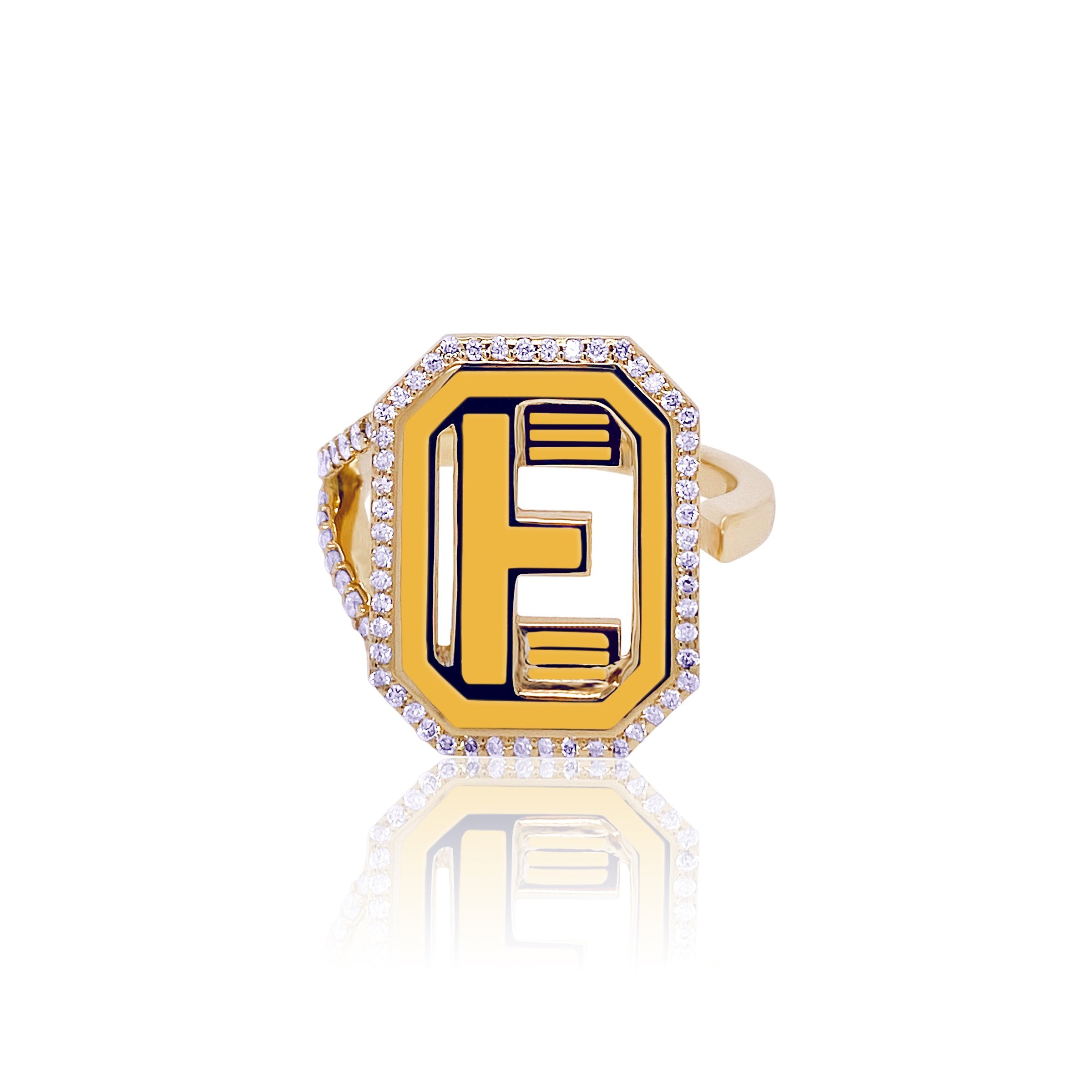 Gatsby Initial Ring with Diamonds - 15 Color Options for Women | Personalized Name Jewelry Gift for Birthday, Anniversary & Special Occasions