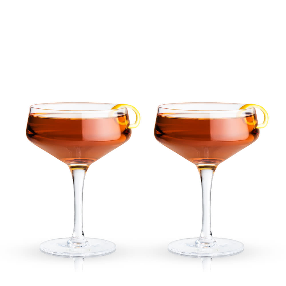 Raye Angled Crystal Coupe Glasses Set of 2 - Elegant Champagne Flutes for Weddings, Parties & Special Occasions