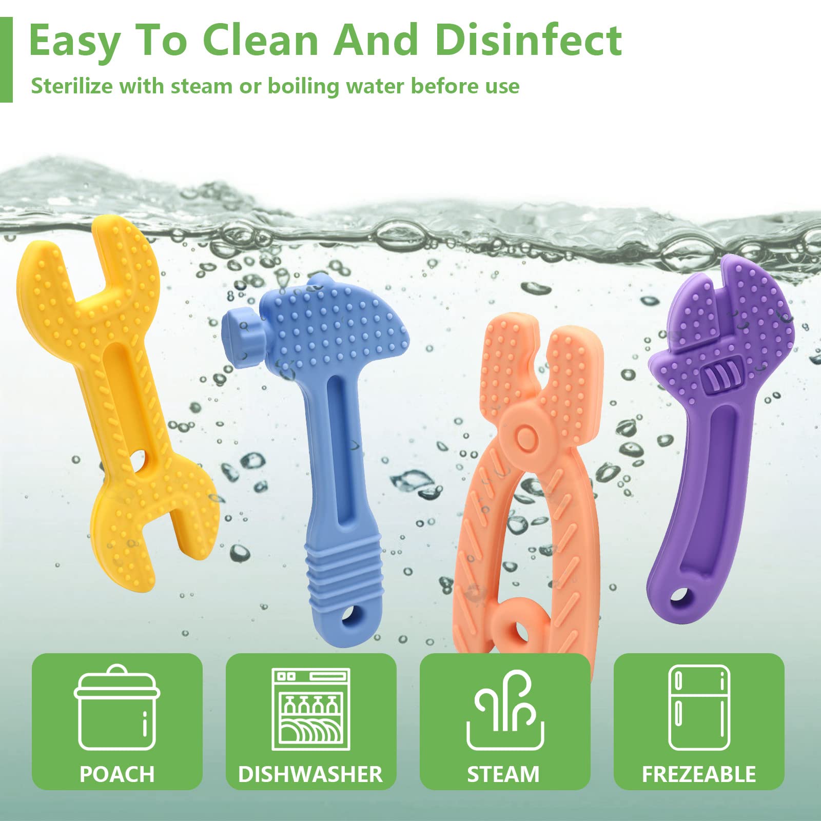 Organic Silicone Baby Teethers - 4 Pack Freezer Safe Teething Toys for Infants & Toddlers | Soothing Gum Relief, Sensory Chew Toys for Newborns | Perfect for Home, Travel & Daycare Use