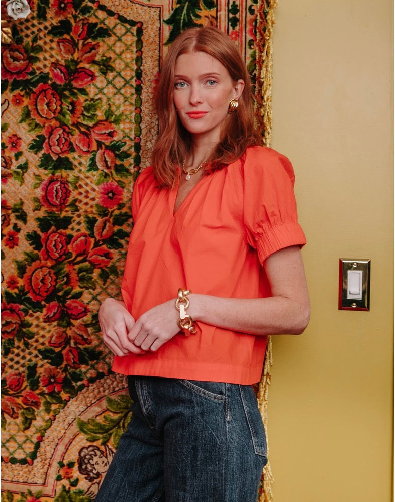 Dawson Top Mandarin Red Women's Blouse - Elegant & Comfortable for Work, Party & Casual Wear