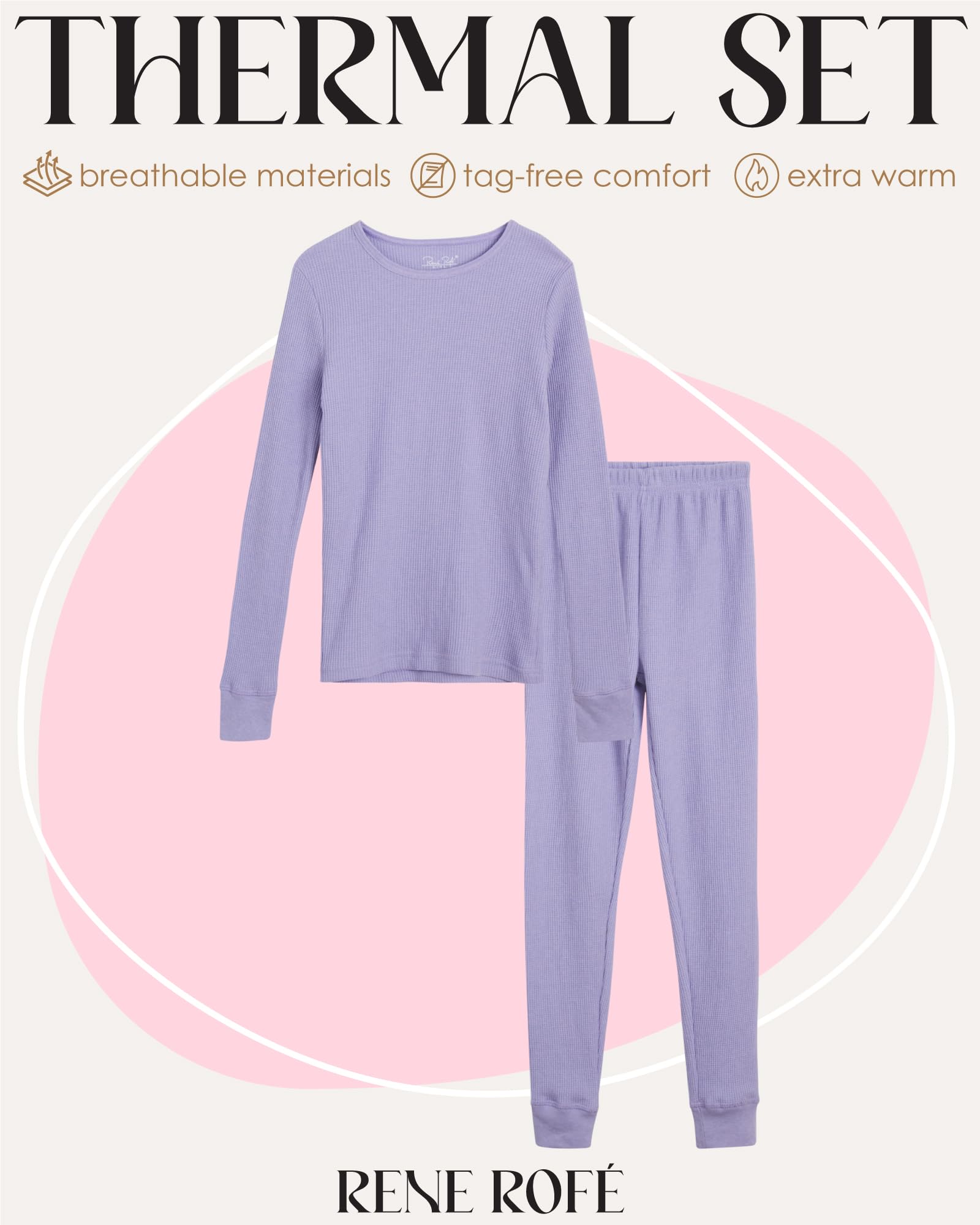 Rene Rofe Girls' Thermal Underwear Set - 4 Piece Waffle Knit Top & Long Johns (2T-16) | Warm Winter Base Layer for Kids | Perfect for Snow Play, Skiing & Cold Weather Activities