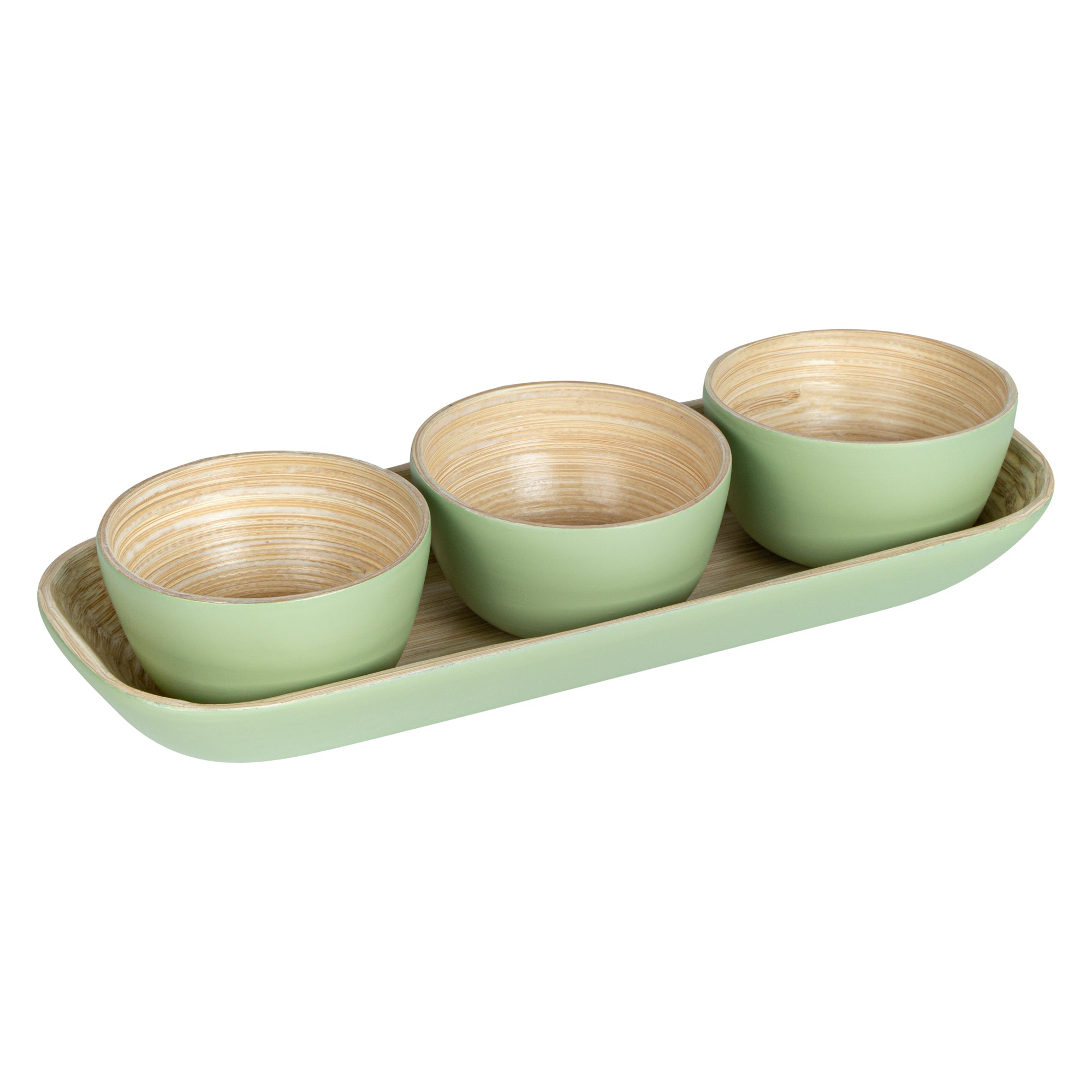 Eco-Friendly Bamboo Bowl Set with Tray - 3 Piece Reusable Dinnerware, 11.75