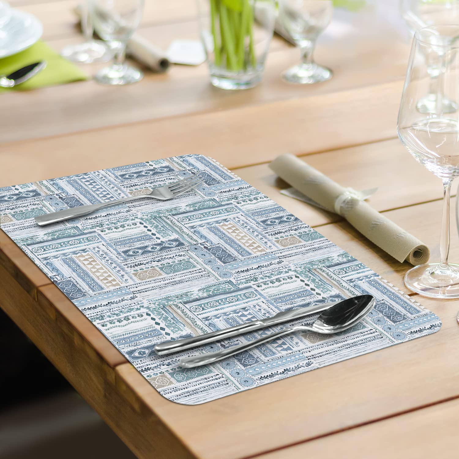 CounterArt Blue Escape Seashells 4-Pack Reversible Placemats - BPA-Free Flexible Plastic, Easy Wipe Clean & Durable - Made in USA - Perfect for Beach-Themed Dining, Kitchen Decor & Outdoor Entertaining