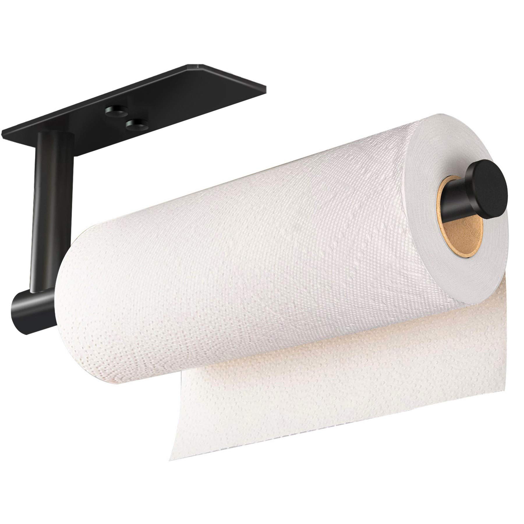 VAEHOLD Self-Adhesive Under Cabinet Paper Towel Holder - Wall Mount Stainless Steel Paper Towel Roll Rack for Kitchen & Bathroom - SUS304 Black | Space-Saving Solution for Small Kitchens & Compact Bathrooms
