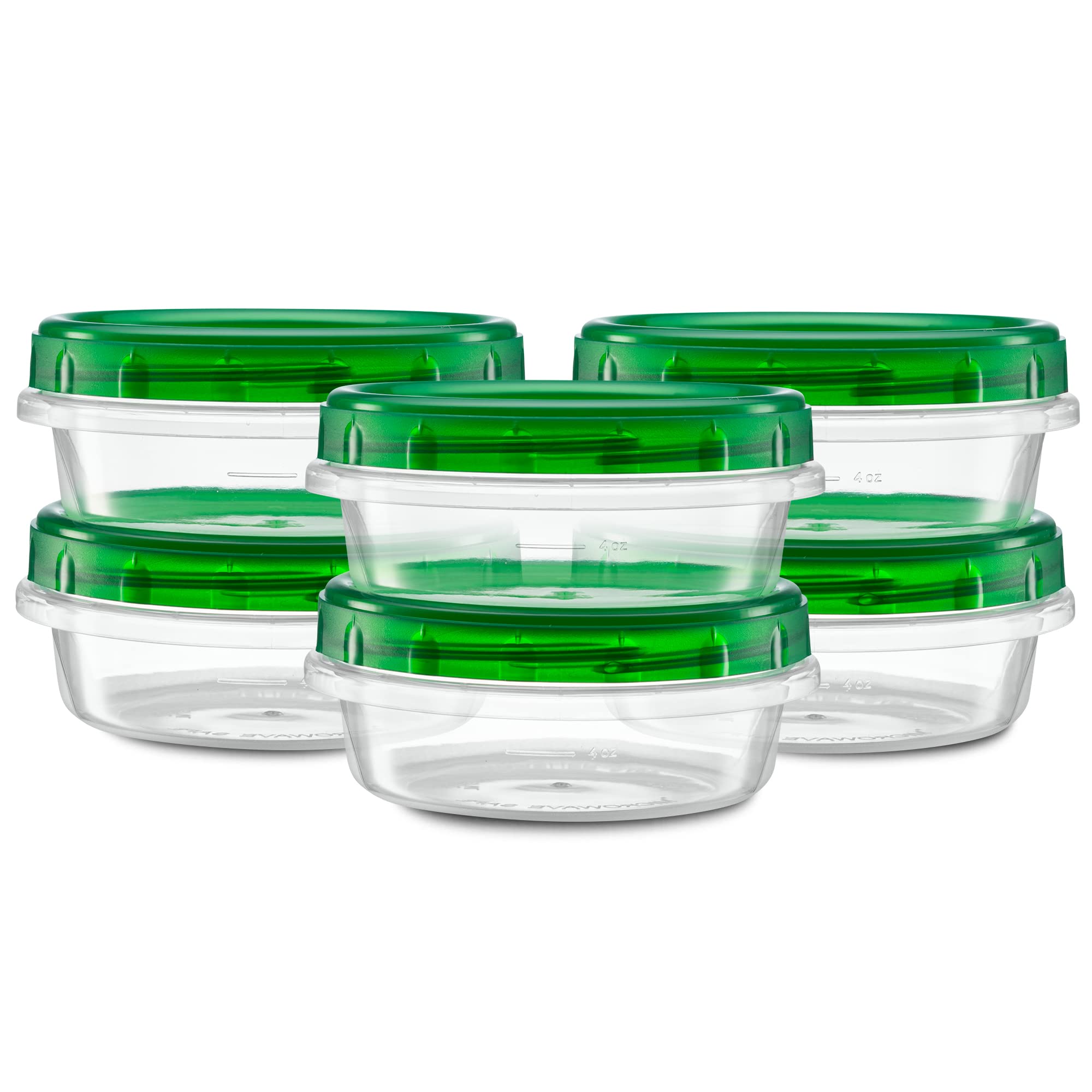 8 Ounce (10 Pack) Clear Bottom Green Top Twist Cap Food Storage Containers with Screw-On Lids - Perfect for Freezer, Meal Prep & Leftovers