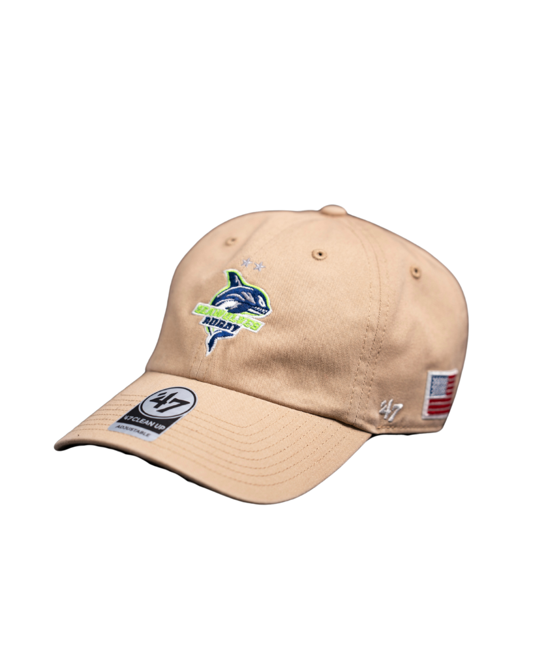 47 Khaki Seawolves Rugby Hat with American Flag - Adjustable Snapback Cap for Men & Women - Perfect for Rugby Games, Outdoor Sports and Patriotic Events