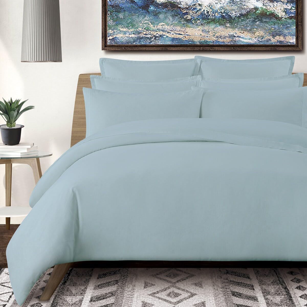 Premium Echelon Home Slate Blue Washed Linen Cotton Blend California King Sheet Set - Soft Breathable Bedding for Luxurious Comfort & Better Sleep