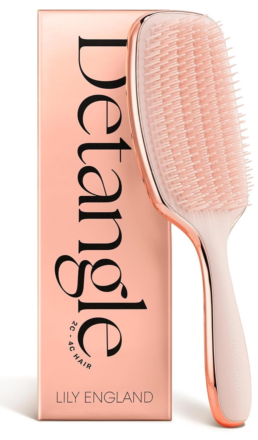 Lily England Detangling Brush for Curly Hair - Pain-Free Styling Brush with Flexible Bristles for Wet & Dry Hair - Rose Gold Hair Brush for Women 3C to 4C Curls - Perfect for Daily Detangling, Salon Styling & Travel