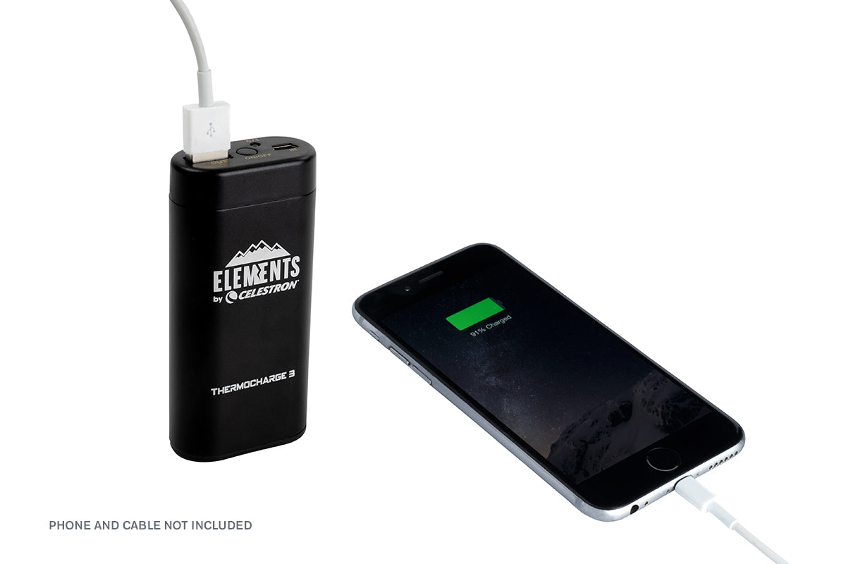 Celestron Elements ThermoCharge 3 - Portable Hand Warmer & Phone Charger for Outdoor Camping, Hiking, and Winter Activities