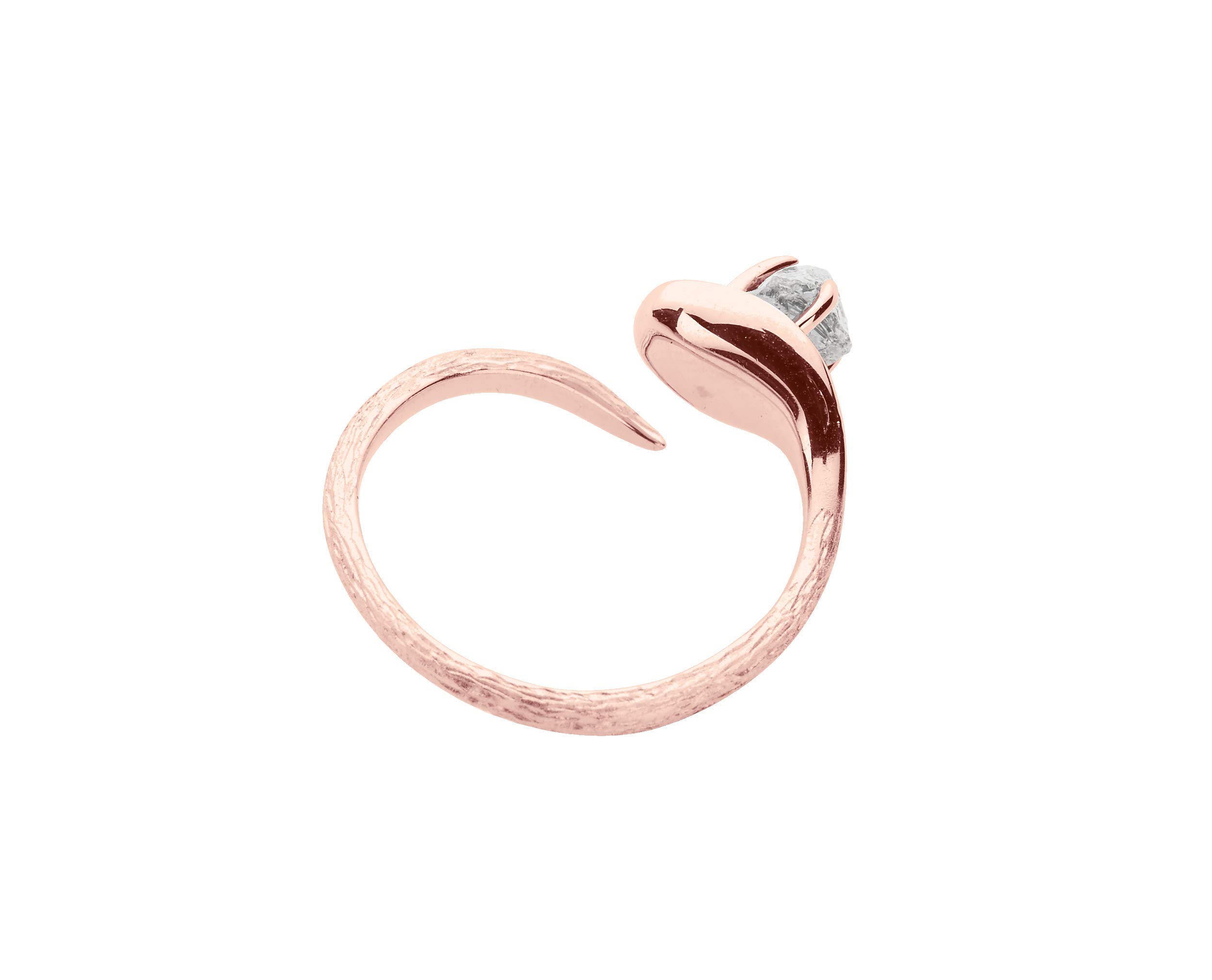 Conflict-Free Raw Diamond Engagement Ring in Rose Gold - Ethical Rough Diamond Wedding Band - Nature-Inspired Twig Flower Ring - Rustic Calla Lily Ring for Women - Perfect for Outdoor Weddings, Boho Chic Style & Unique Proposals