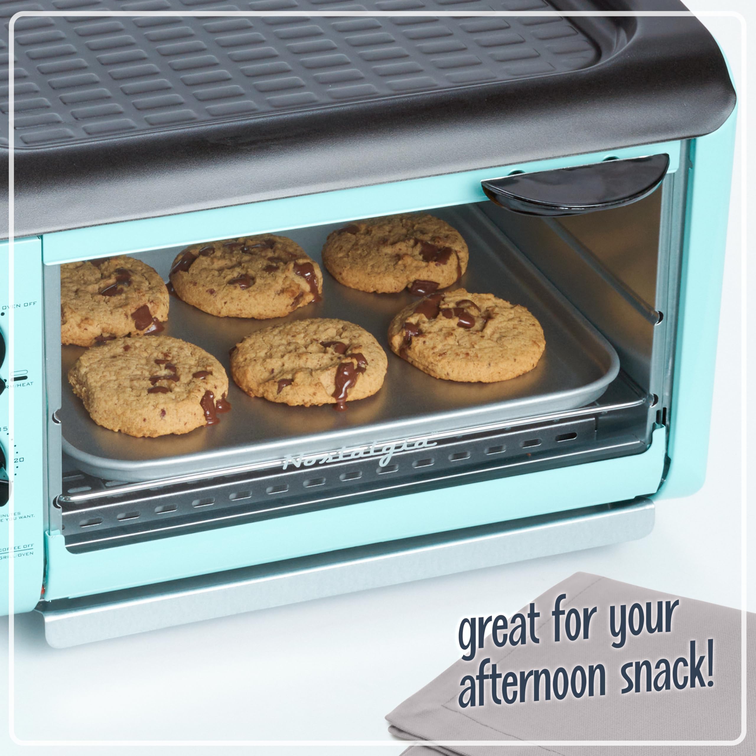 Nostalgia 3-in-1 Breakfast Station with Coffee Maker, Non-Stick Griddle & 4-Slice Toaster Oven | Versatile Breakfast Maker with Timer | Perfect for Small Kitchens, Dorms & RV Living | Aqua