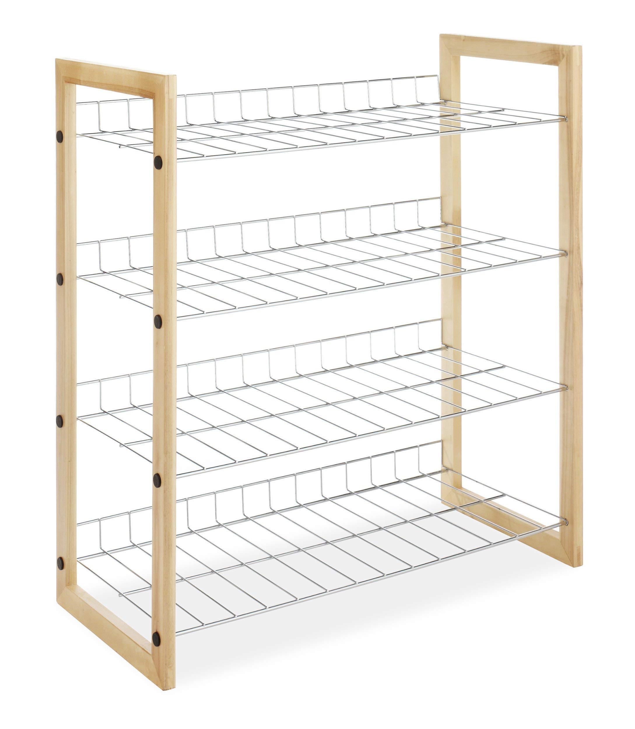 Whitmor 4-Tier Wood and Chrome Closet Shelf Organizer - Space-Saving Storage for Bedroom, Closet, and Laundry Room