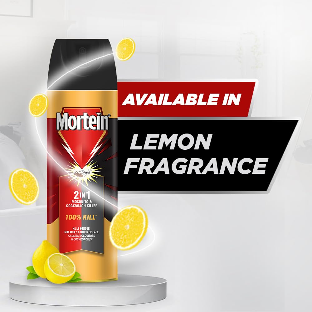 Mortein 200ml 2-in-1 Mosquito & Cockroach Killer Spray - Fast-Acting Insect Killer with Lemon Fragrance | 100% Kill Guarantee | Indoor & Outdoor Pest Control for Home, Kitchen, and Garden Use