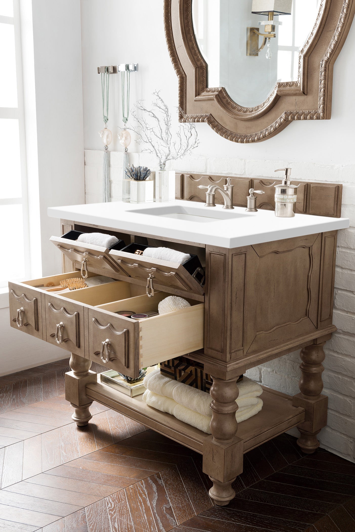 Empire Gray 36-Inch Single Bathroom Vanity with 3CM Classic White Quartz Top - Modern Sink Cabinet for Small Spaces, Perfect for Apartments & Powder Rooms