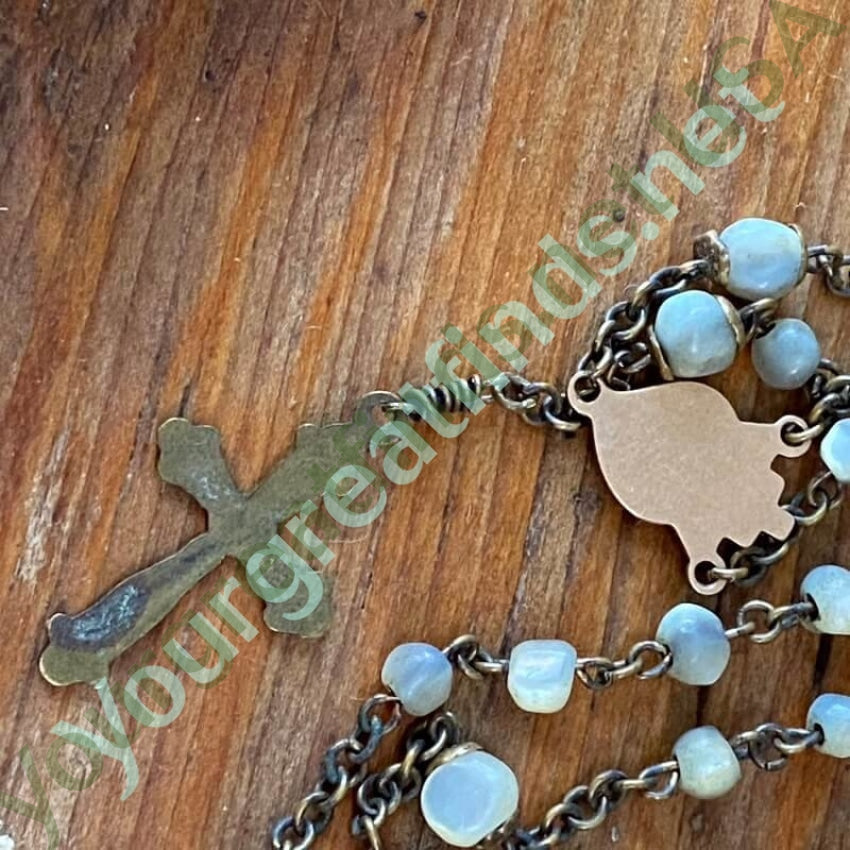 Vintage Mother of Pearl Rosary Necklace with Rose Gold Over Brass - Elegant Catholic Prayer Beads for Women, Perfect for Daily Worship, Gift Giving and Spiritual Jewelry Collection