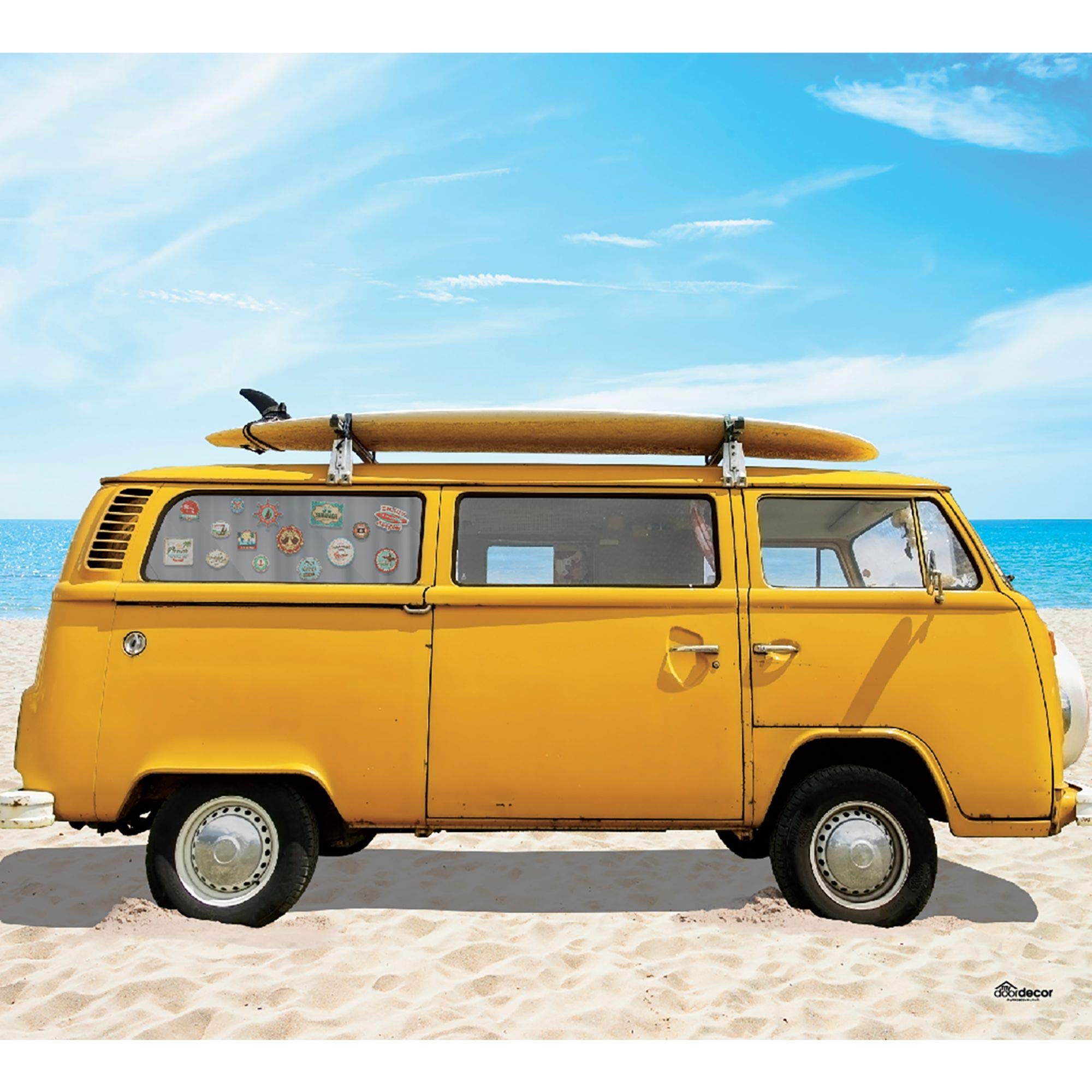 CC Home Furnishings 7' x 8' Yellow and Blue Car Single Garage Door Banner - Perfect for Car Shows, Dealerships, and Home Garage Decor